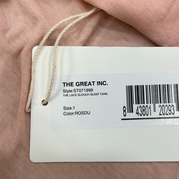 NWT THE GREAT INC Rosy Pink The Lace Slouch Sleep Tank Top Size 1 (Small) - Picture 4 of 6